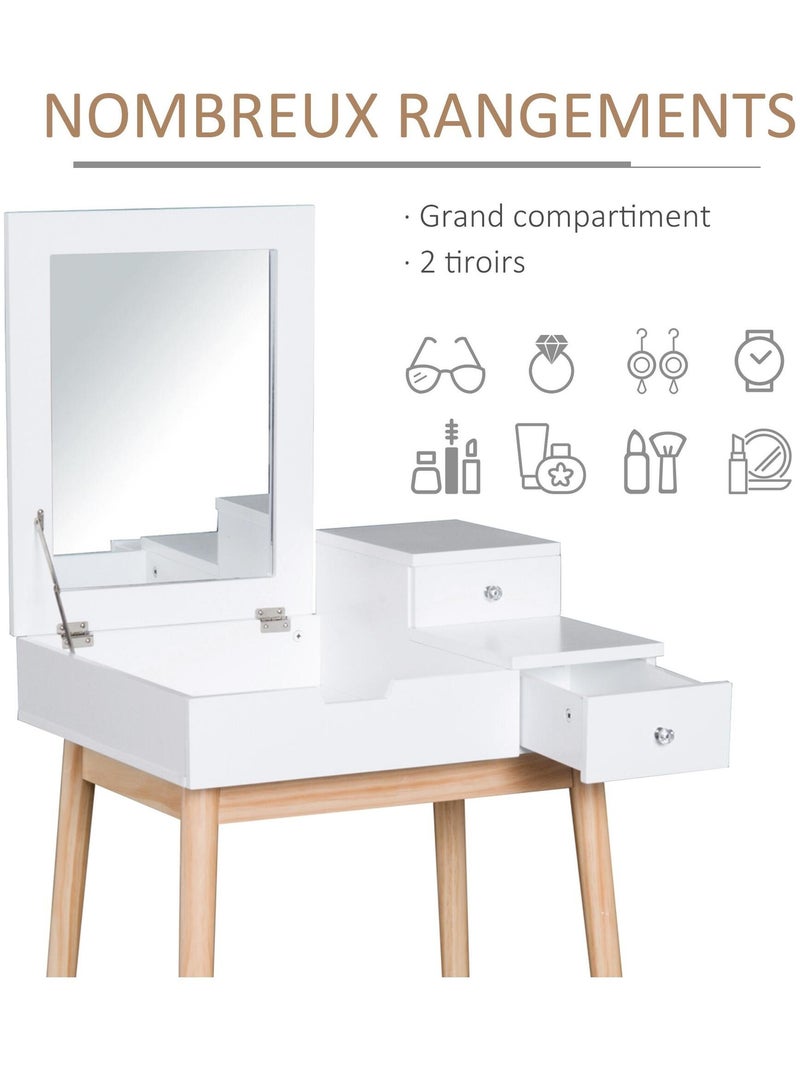 Coiffeuse design scandinave 60L x 50l x 86H cm pin et MDF blanc Blanc Blanc - Kiabi