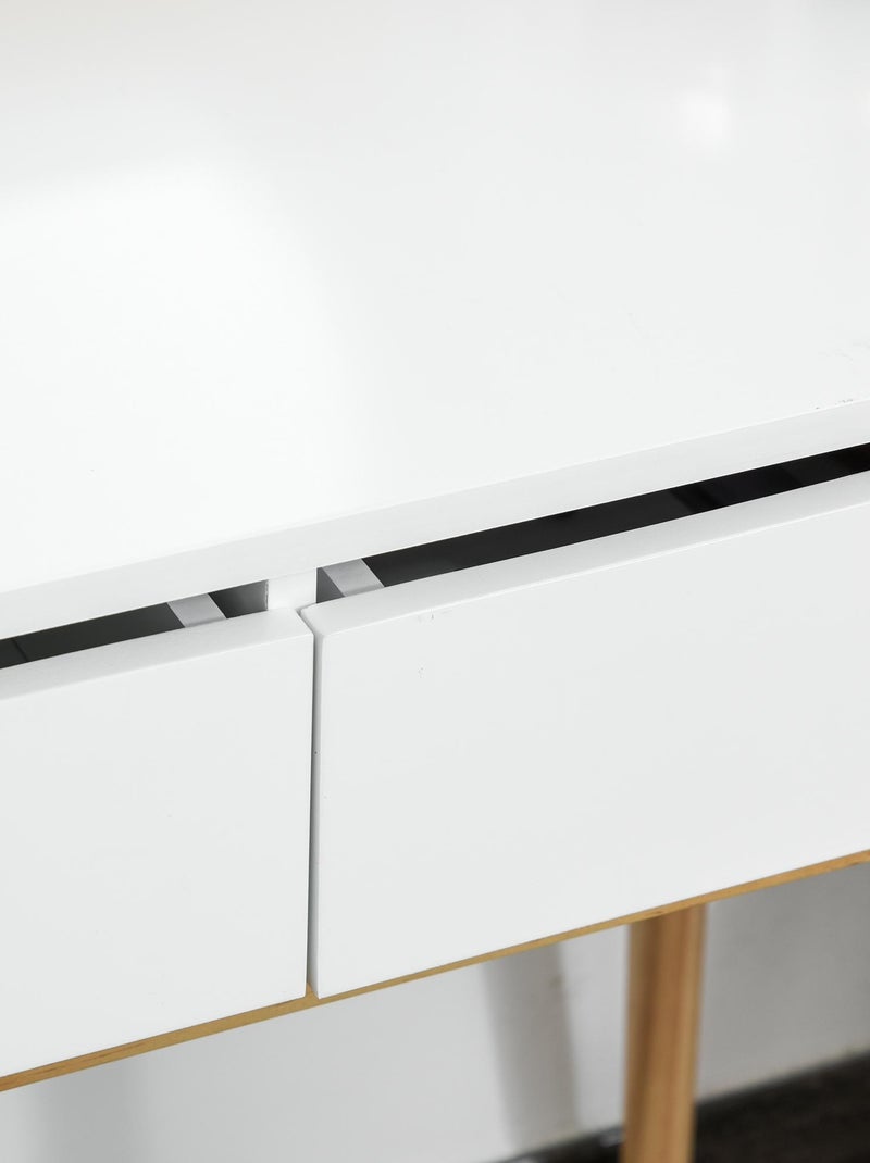 Coiffeuse design scandinave miroir, 2 tiroirs et tabouret blanc pin clair Blanc Blanc - Kiabi