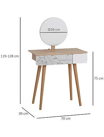 Coiffeuse design scandinave tiroir et grand miroir blanc