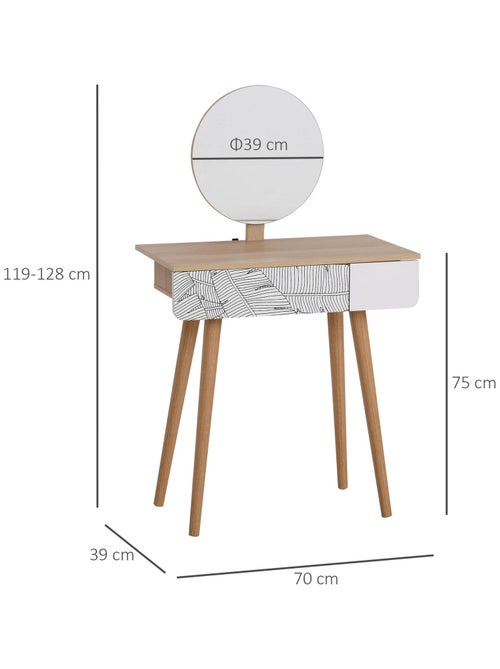 Coiffeuse design scandinave tiroir et grand miroir blanc - Kiabi