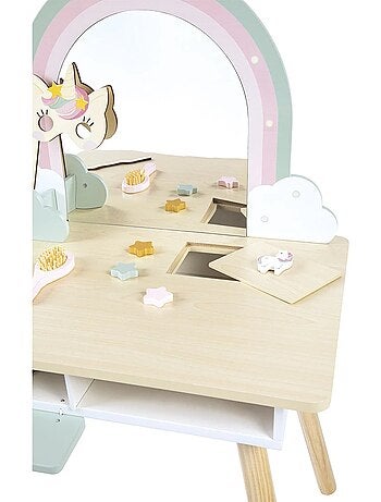 Coiffeuse en bois et accessoires licorne