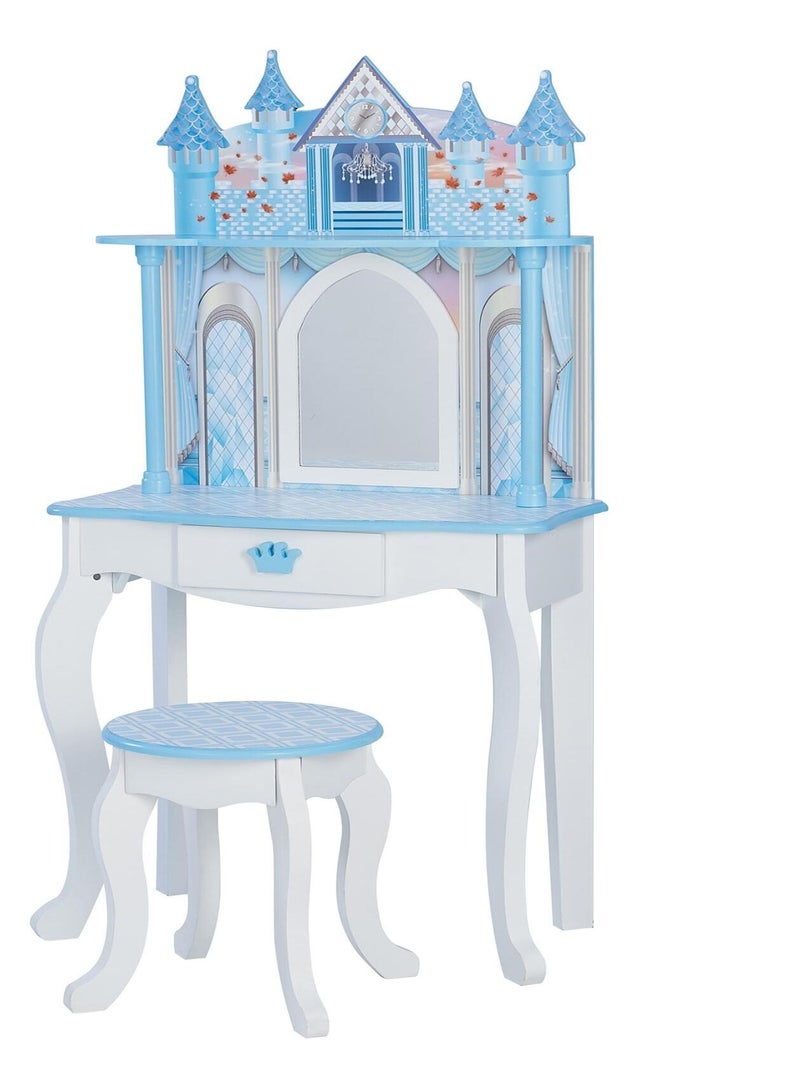 Coiffeuse enfant avec tabouret Château de rêve fille princesse bleu Fantasy Fields Teamson Bleu - Kiabi