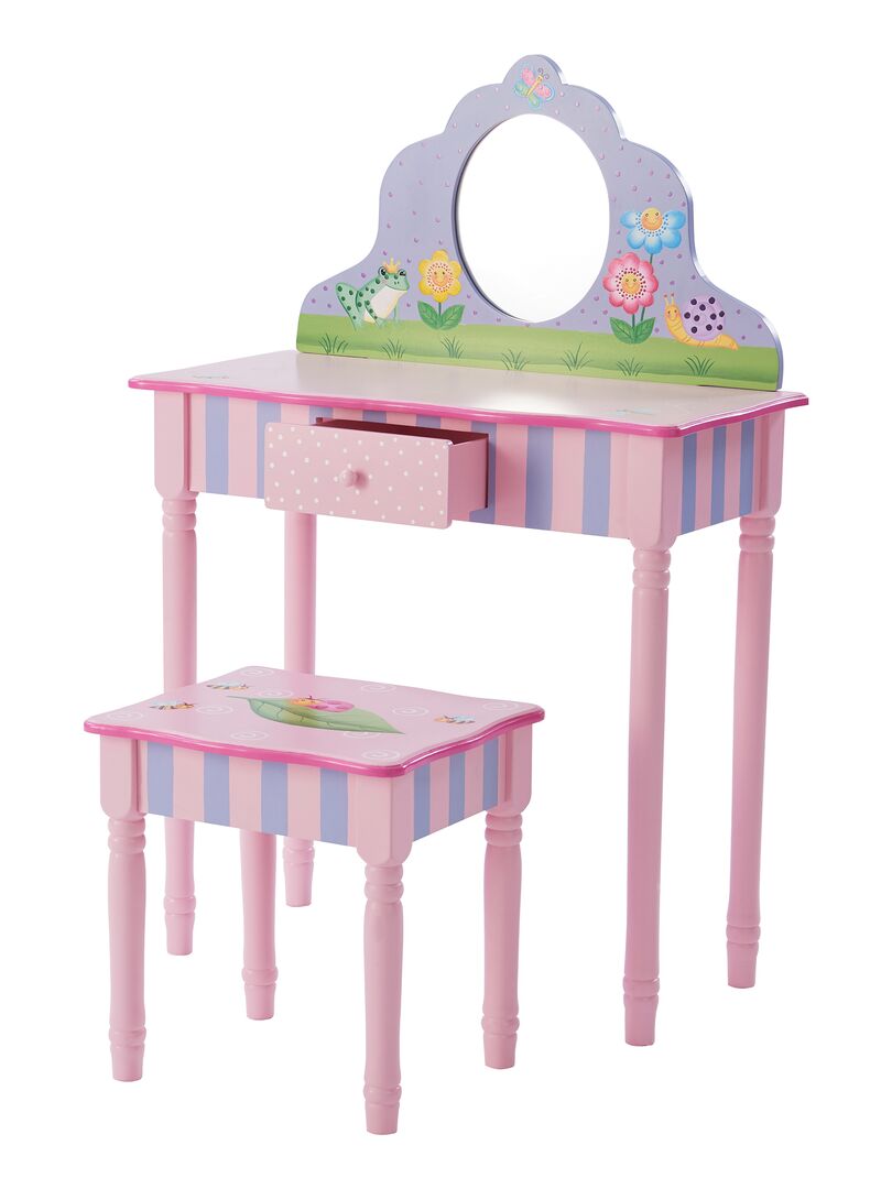 Coiffeuse enfant avec tabouret miroir meuble en bois fille rose Fantasy Fields Teamson TD-13245A Rose - Kiabi