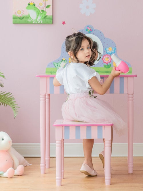 Coiffeuse enfant avec tabouret miroir meuble en bois fille rose Fantasy Fields Teamson TD-13245A - Kiabi