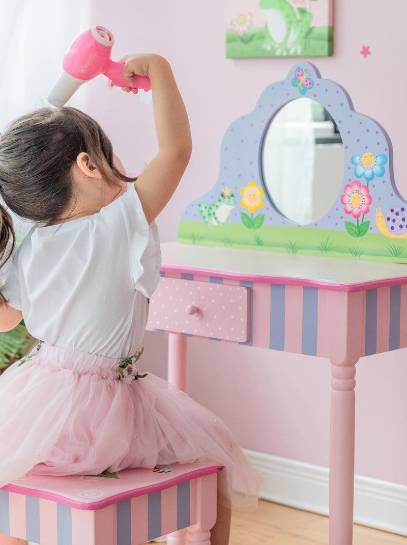 Coiffeuse enfant avec tabouret miroir meuble en bois Rose - Kiabi