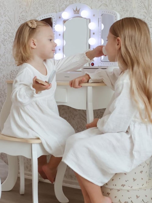 Coiffeuse Enfant Bois avec Tabouret & Miroir LED – Bureau Enfant +3 - Kiabi