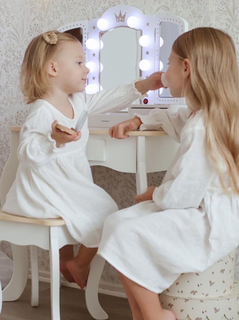 Coiffeuse Enfant Bois avec Tabouret & Miroir LED – Bureau Enfant +3 N/A - Kiabi