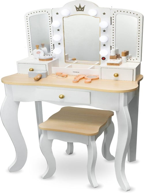 Coiffeuse Enfant Bois avec Tabouret & Miroir LED – Bureau Enfant +3 - Kiabi