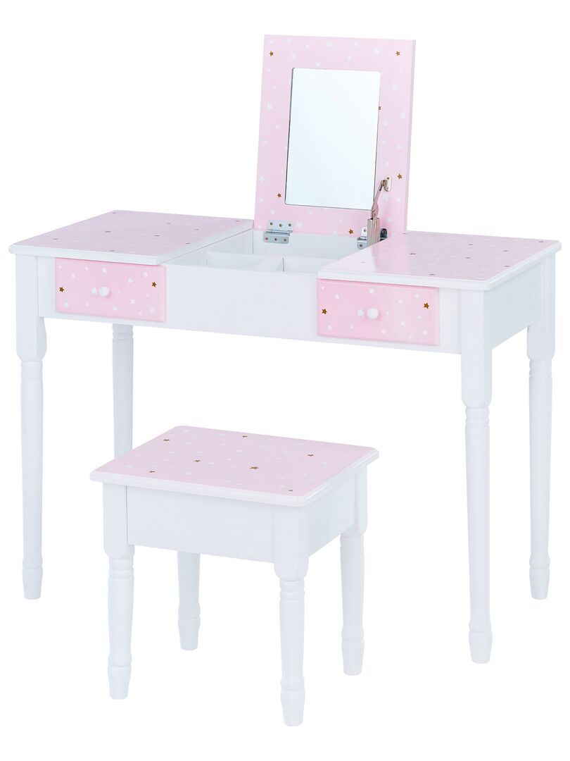 Table de maquillage Teamson Kids en bois blanc avec chaise, miroir