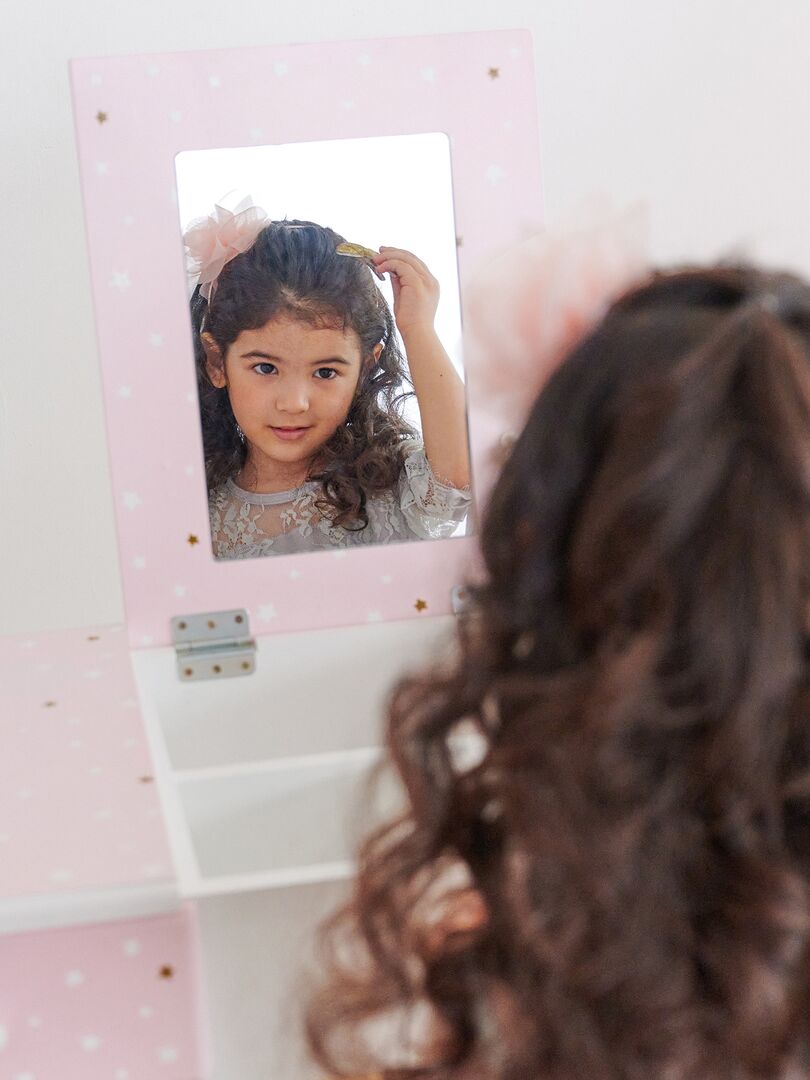 Coiffeuse enfant en bois table maquillage miroir tabouret Fantasy