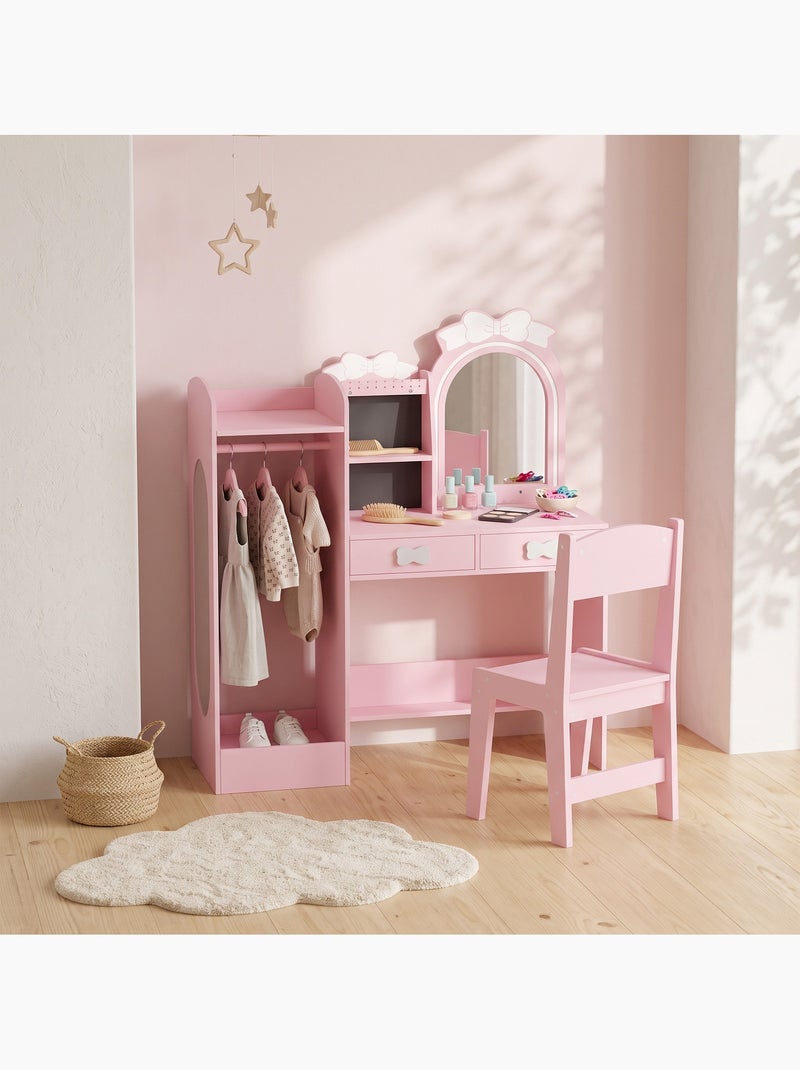 Coiffeuse enfant chaise miroir led multi-rangement rose Rose - Kiabi