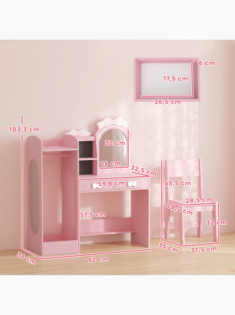 Coiffeuse enfant chaise miroir led multi-rangement rose Rose - Kiabi