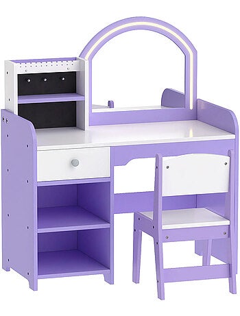 Coiffeuse enfant chaise miroir led violet