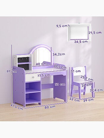 Coiffeuse enfant chaise miroir led violet