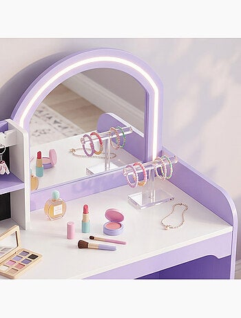 Coiffeuse enfant chaise miroir led violet