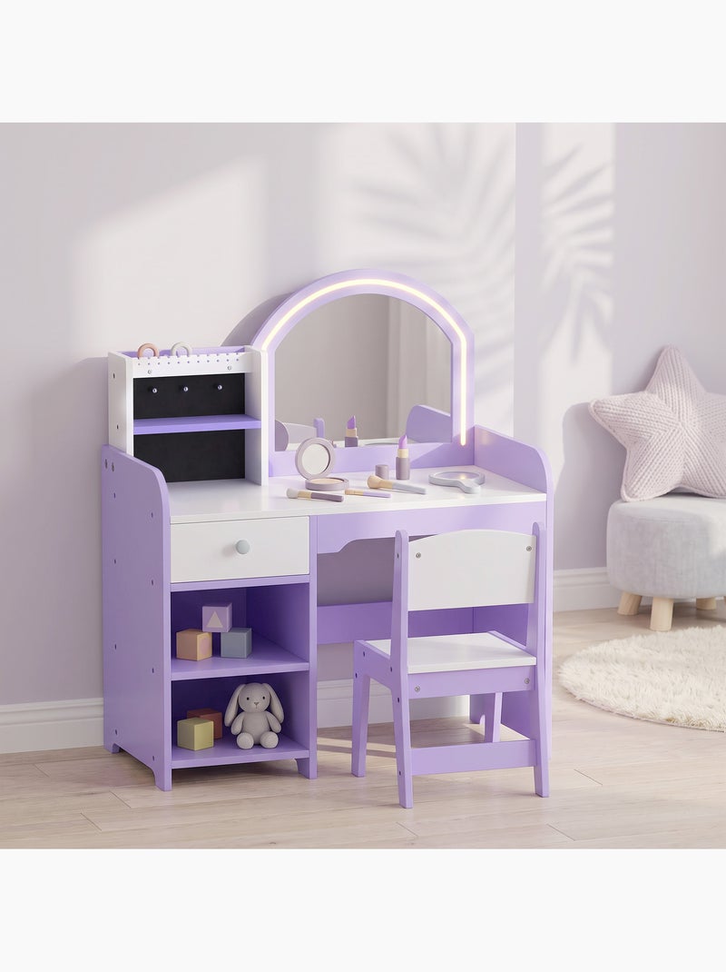 Coiffeuse enfant chaise miroir led violet Violet - Kiabi