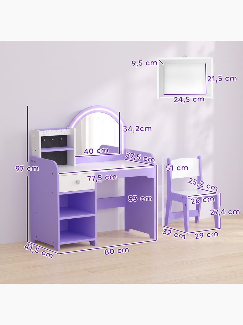 Coiffeuse enfant chaise miroir led violet Violet - Kiabi
