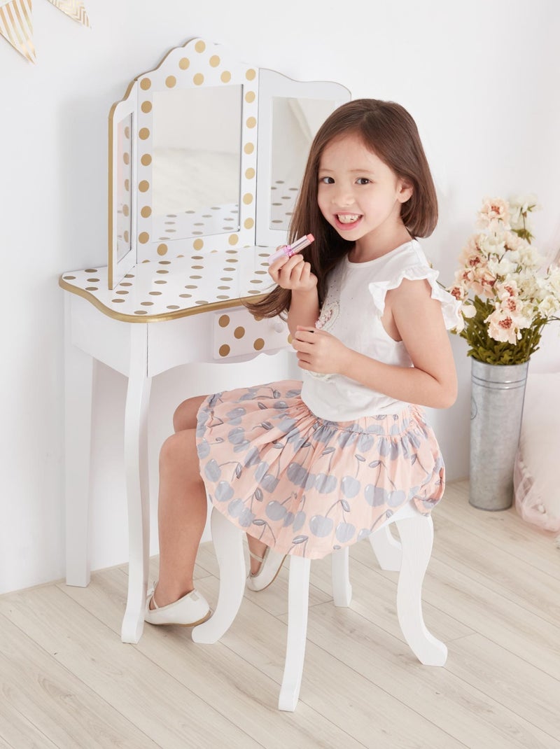Coiffeuse enfant en bois avec miroir tabouret Blanc - Kiabi