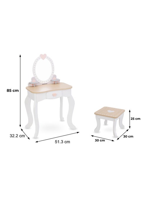 Coiffeuse enfant en bois avec tabouret & accessoires, Meuble de Maquillage en Bois - Kiabi