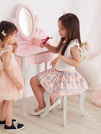 Coiffeuse Enfant En Bois Table Maquillage Avec Miroir Et Tabouret