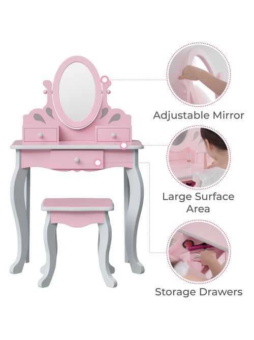 Coiffeuse Enfant En Bois Table Maquillage Avec Miroir Et Tabouret Rose Fantasy Fields Rapunzel - Kiabi