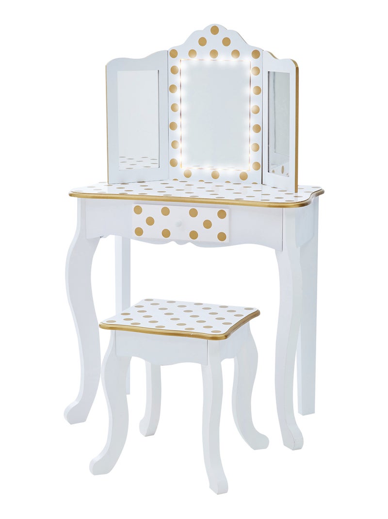 Coiffeuse enfant en bois table maquillage miroir éclairage tabouret Fantasy Fields Teamson Blanc - Kiabi