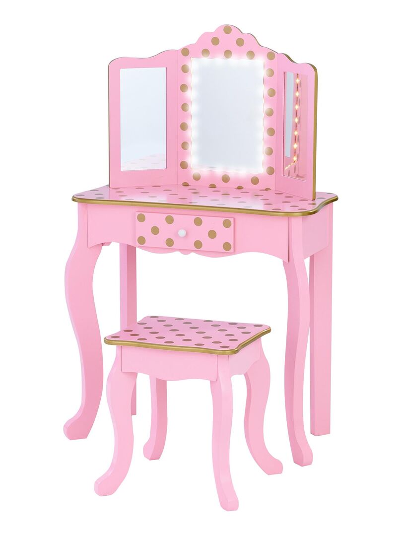 Coiffeuse enfant table, beauté avec Coiffeuse et Miroir Glamour,12  accessoires,Cadeau rose pour Fille