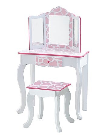 Coiffeuse enfant en bois table maquillage miroir tabouret