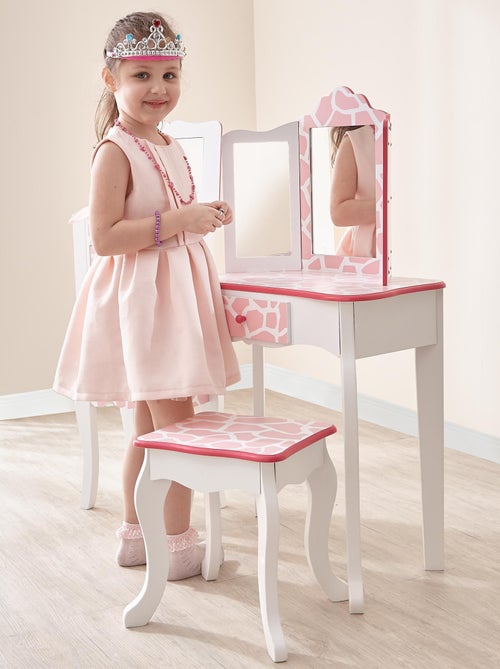 Coiffeuse enfant en bois table maquillage miroir tabouret - Kiabi