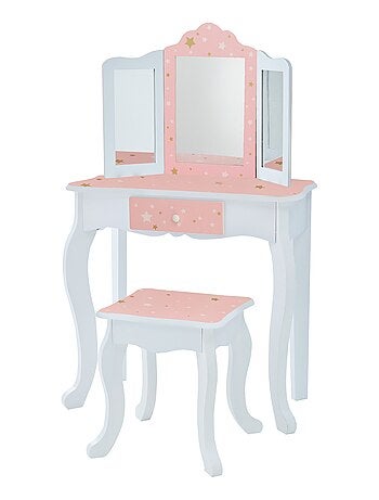 Coiffeuse enfant en bois table maquillage miroir tabouret