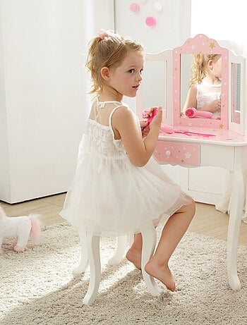 Coiffeuse enfant en bois table maquillage miroir tabouret