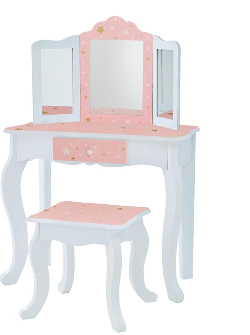 Coiffeuse enfant en bois table maquillage miroir tabouret - Kiabi