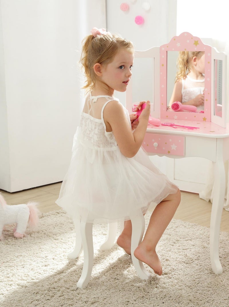 Coiffeuse enfant en bois table maquillage miroir tabouret Rose - Kiabi