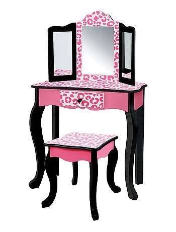 Coiffeuse enfant en bois table maquillage miroir tabouret