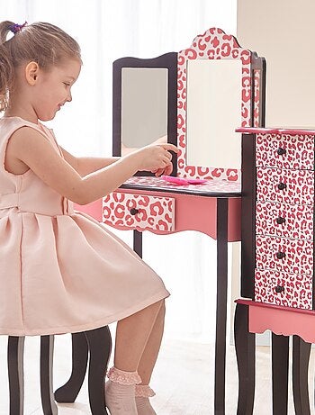 Coiffeuse enfant en bois table maquillage miroir tabouret