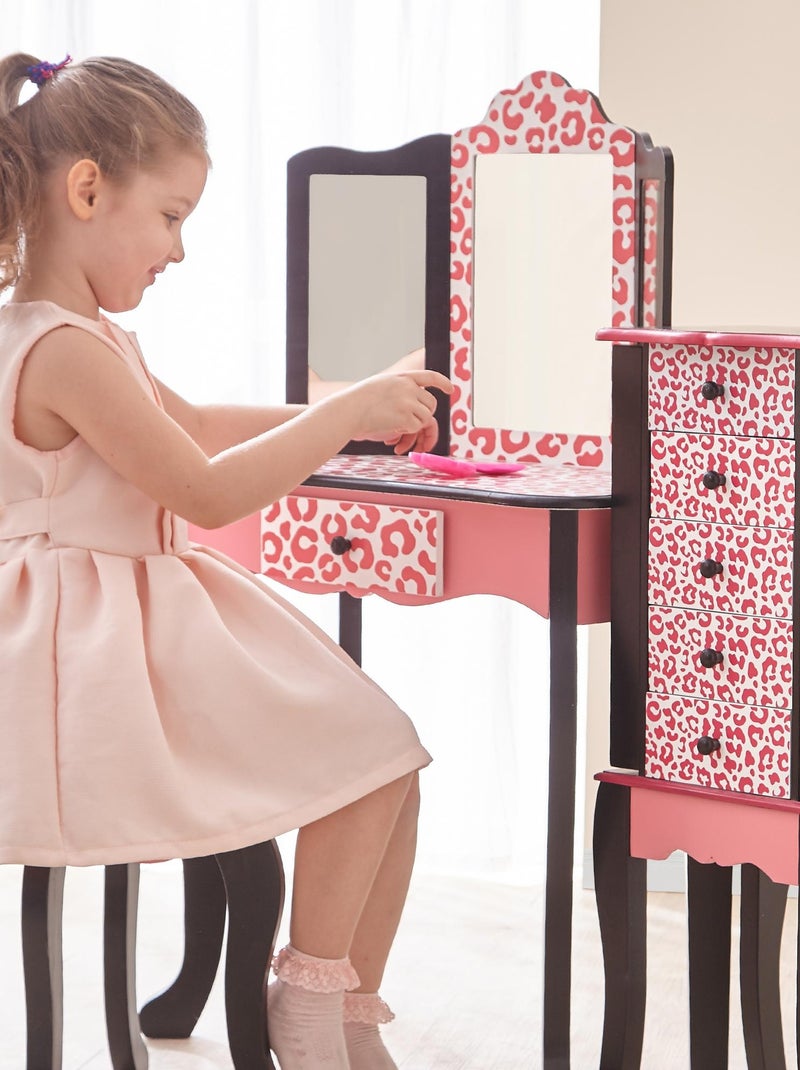 Coiffeuse enfant en bois table maquillage miroir tabouret Rose - Kiabi