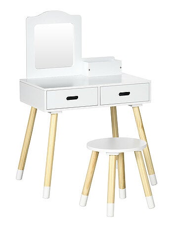 Coiffeuse enfant et tabouret design scandinave pin blanc