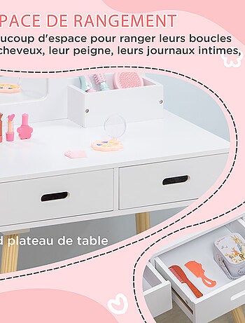 Coiffeuse enfant et tabouret design scandinave pin blanc