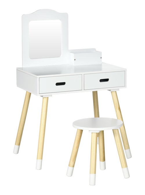 Coiffeuse enfant et tabouret design scandinave pin blanc - Kiabi