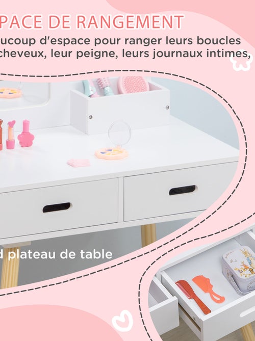 Coiffeuse enfant et tabouret design scandinave pin blanc - Kiabi