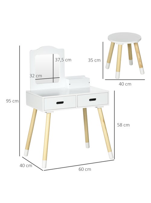 Coiffeuse enfant et tabouret design scandinave pin blanc - Kiabi