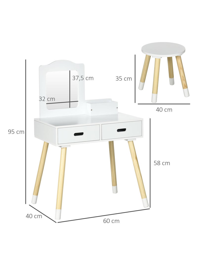 Coiffeuse enfant et tabouret design scandinave pin blanc Blanc Blanc - Kiabi