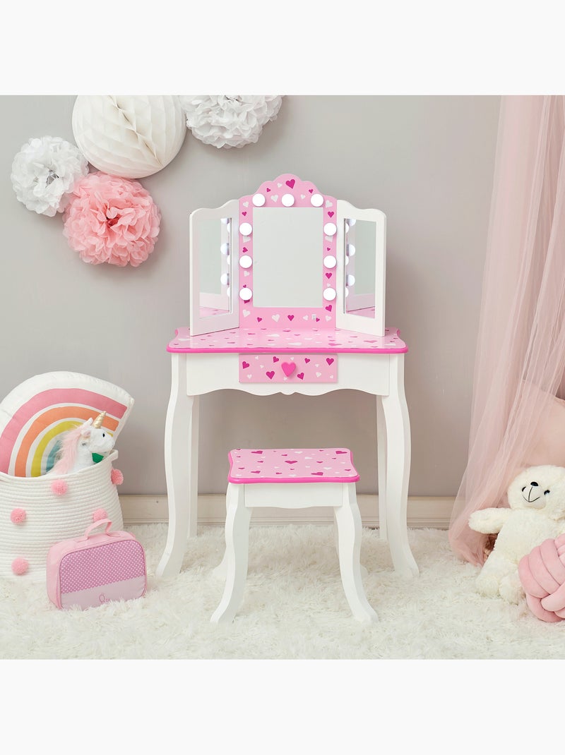 Coiffeuse enfant maquillage LED, tabouret, 99cm, Rose, Rose - Kiabi