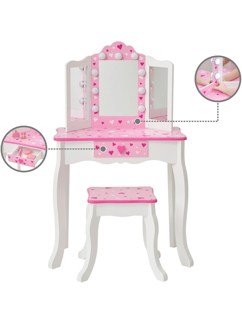 Coiffeuse enfant maquillage LED, tabouret, 99cm, Rose, Rose - Kiabi