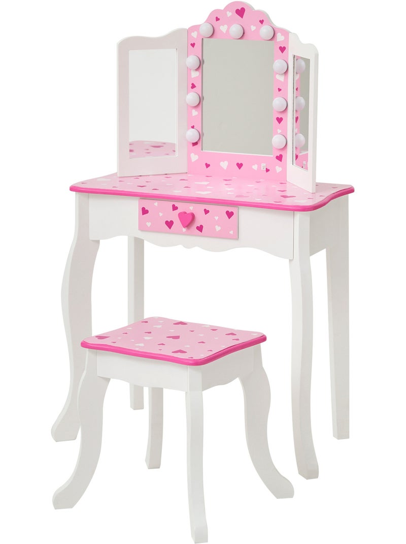 Coiffeuse enfant maquillage LED, tabouret, 99cm, Rose, Rose - Kiabi
