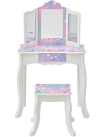 Coiffeuse enfant maquillage, miroir, tabouret, 99cm, Blanc,