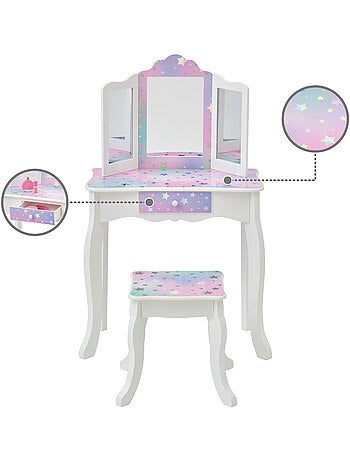 Coiffeuse enfant maquillage, miroir, tabouret, 99cm, Blanc,