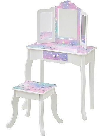 Coiffeuse enfant maquillage, miroir, tabouret, 99cm, Blanc,