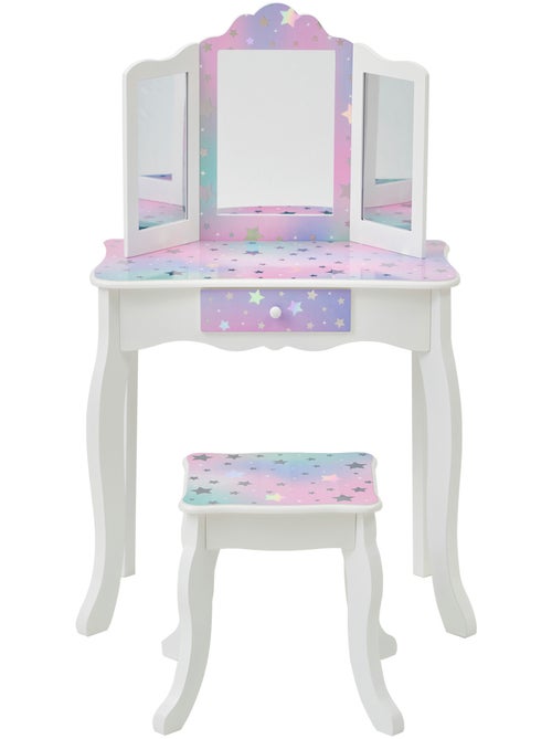 Coiffeuse enfant maquillage, miroir, tabouret, 99cm, Blanc, - Kiabi