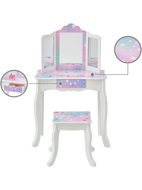 Coiffeuse enfant maquillage, miroir, tabouret, 99cm, Blanc, - Kiabi